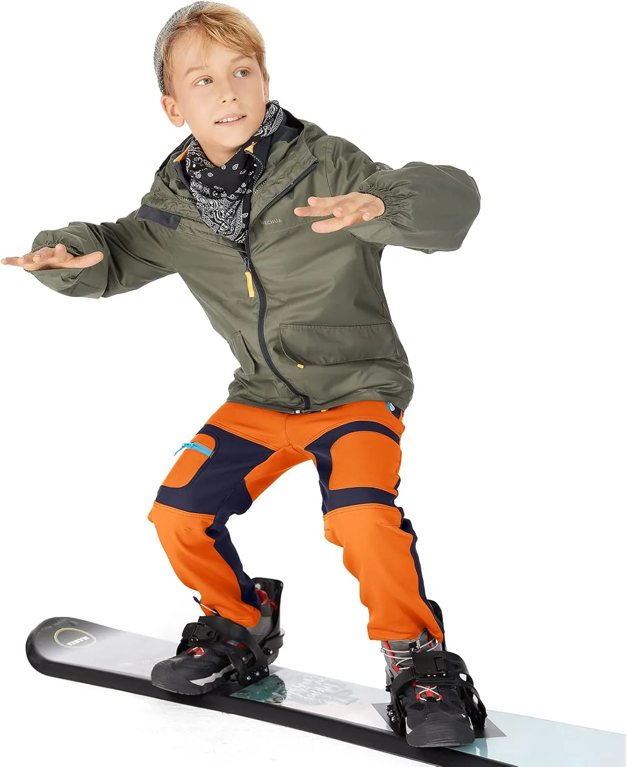 linlon Kids Boy's Snow Waterproof Pants Youth Fleece Lind Hiking Softshell Warm Insulated Trousers