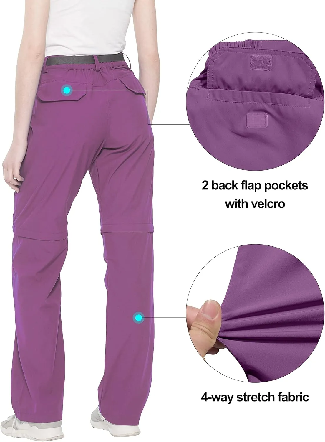Little Donkey Andy Women's Convertible Hiking Pants Quick Dry Zip Off Shorts Lightweight Fishing Travel Trousers