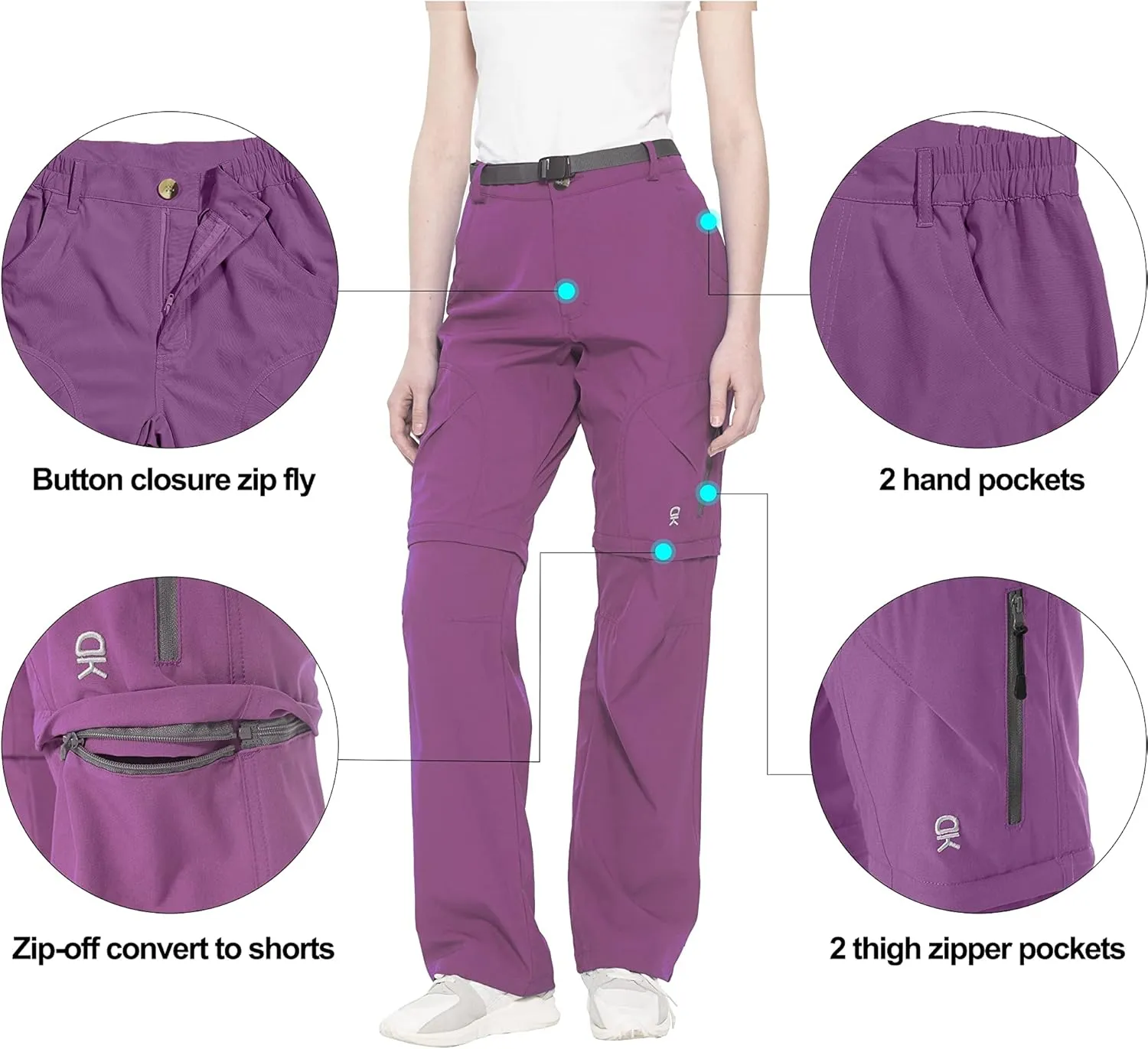 Little Donkey Andy Women's Convertible Hiking Pants Quick Dry Zip Off Shorts Lightweight Fishing Travel Trousers
