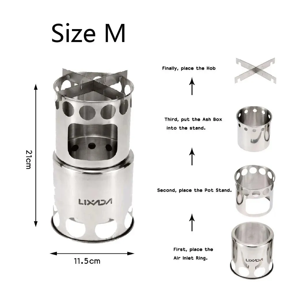 Lixada Portable Wood Stove Firewoods Furnace Outdoor Stove Cooking Burner Lightweight Stainless Steel Picnic Camping Wood Stove