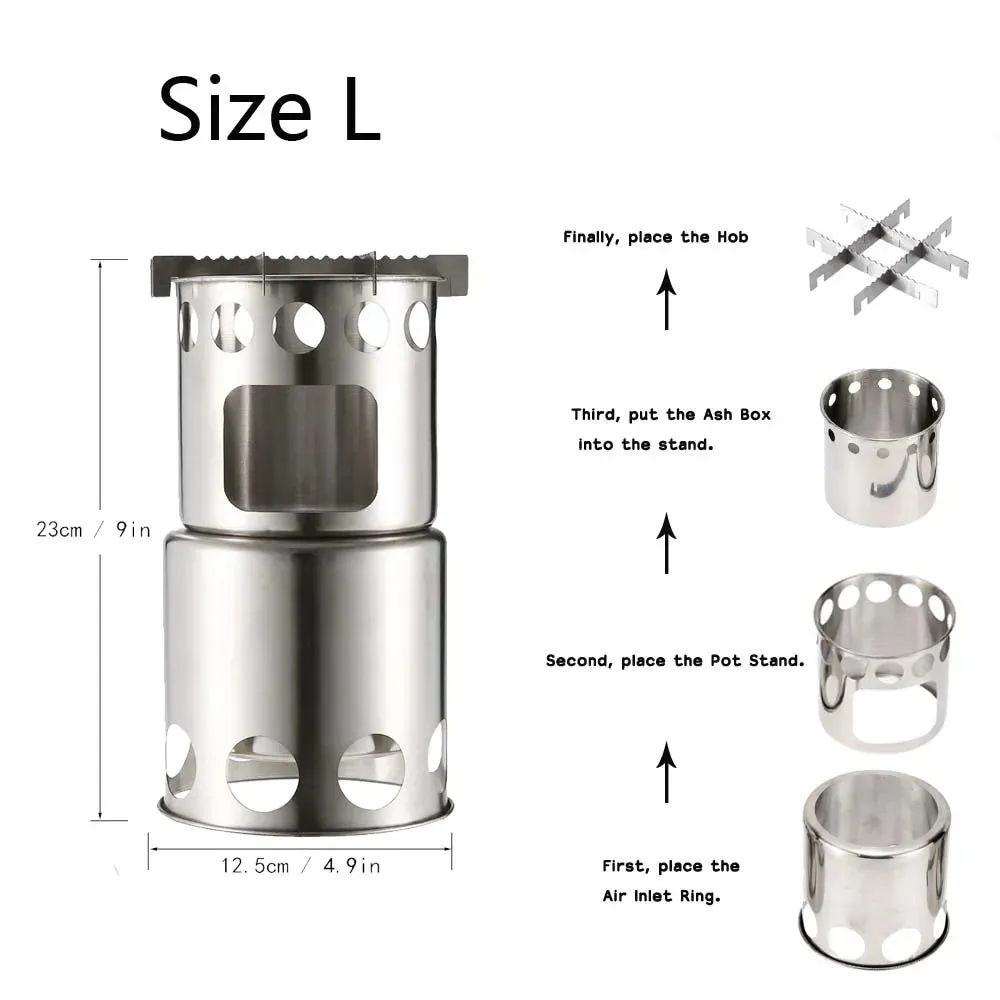 Lixada Portable Wood Stove Firewoods Furnace Outdoor Stove Cooking Burner Lightweight Stainless Steel Picnic Camping Wood Stove