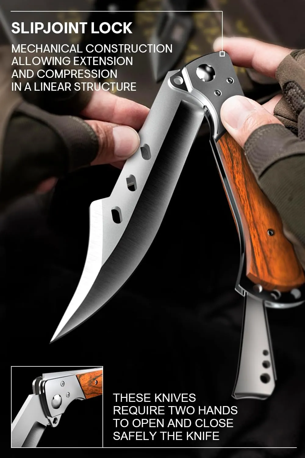 Long Blade Folding Knife - 5.8" Sharp Large Blade with Rosewood Handle - Foldable Knives for Hunting Hiking Camping Tactical Survival Work - Mens Gifts Ideas for Birthday Anniversary 4172