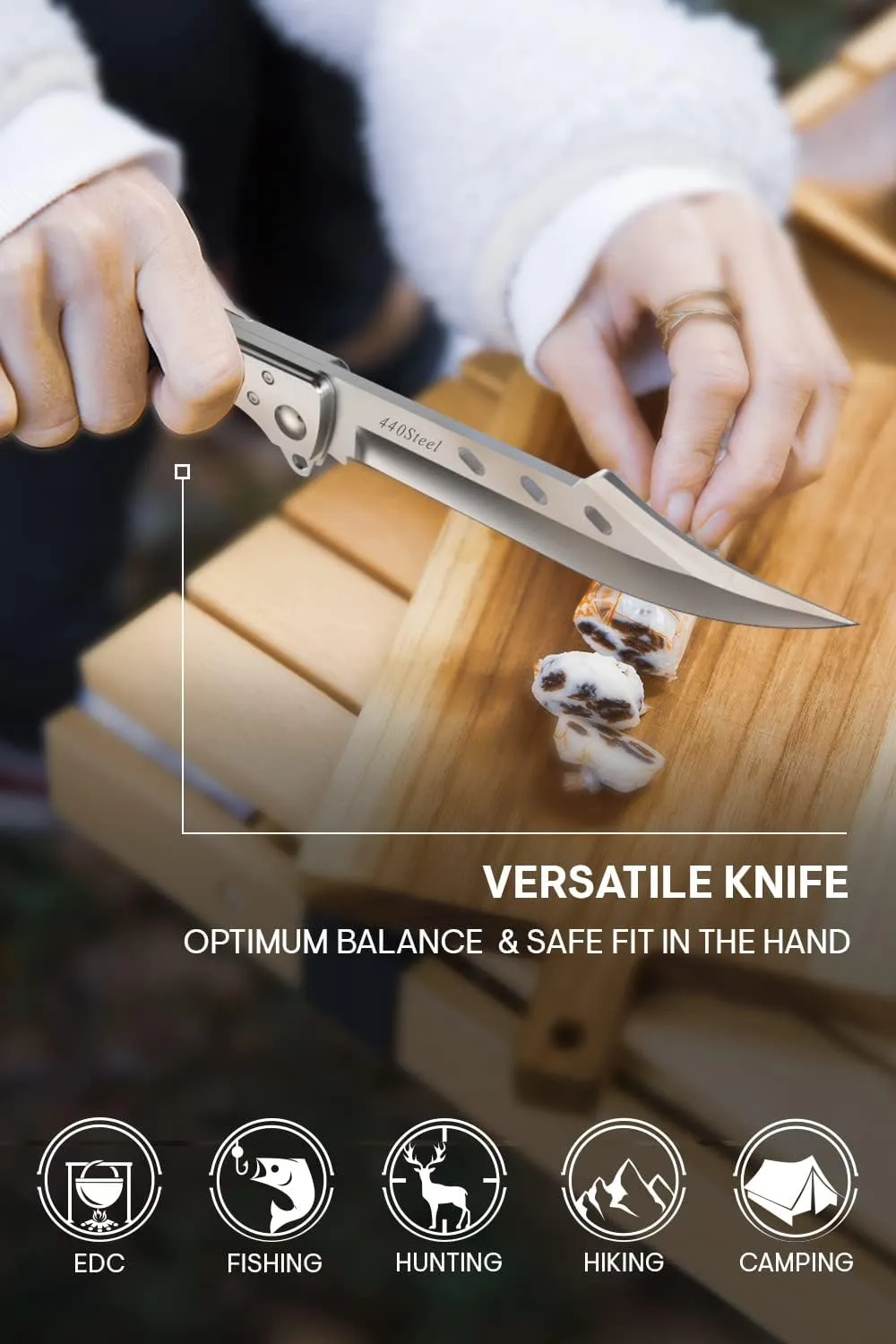 Long Blade Folding Knife - 5.8" Sharp Large Blade with Rosewood Handle - Foldable Knives for Hunting Hiking Camping Tactical Survival Work - Mens Gifts Ideas for Birthday Anniversary 4172