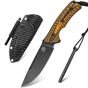 Lothar Fox Hunting Knife - 4.5" D2 Steel Fixed Blade with Kydex Sheath, G10 Handle, Survival Knife with Fire Starter, Horizontal Carry Full Tang for Camping, Bushcraft
