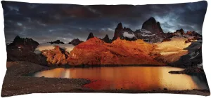 Lunarable Landscape Throw Pillow Cushion Cover, Patagonia Wonders of The World Natural Setting Sunset Trekking Serene Dawn Image, Decorative Rectangle Accent Pillow Case, 36" X 16", Orange Blue
