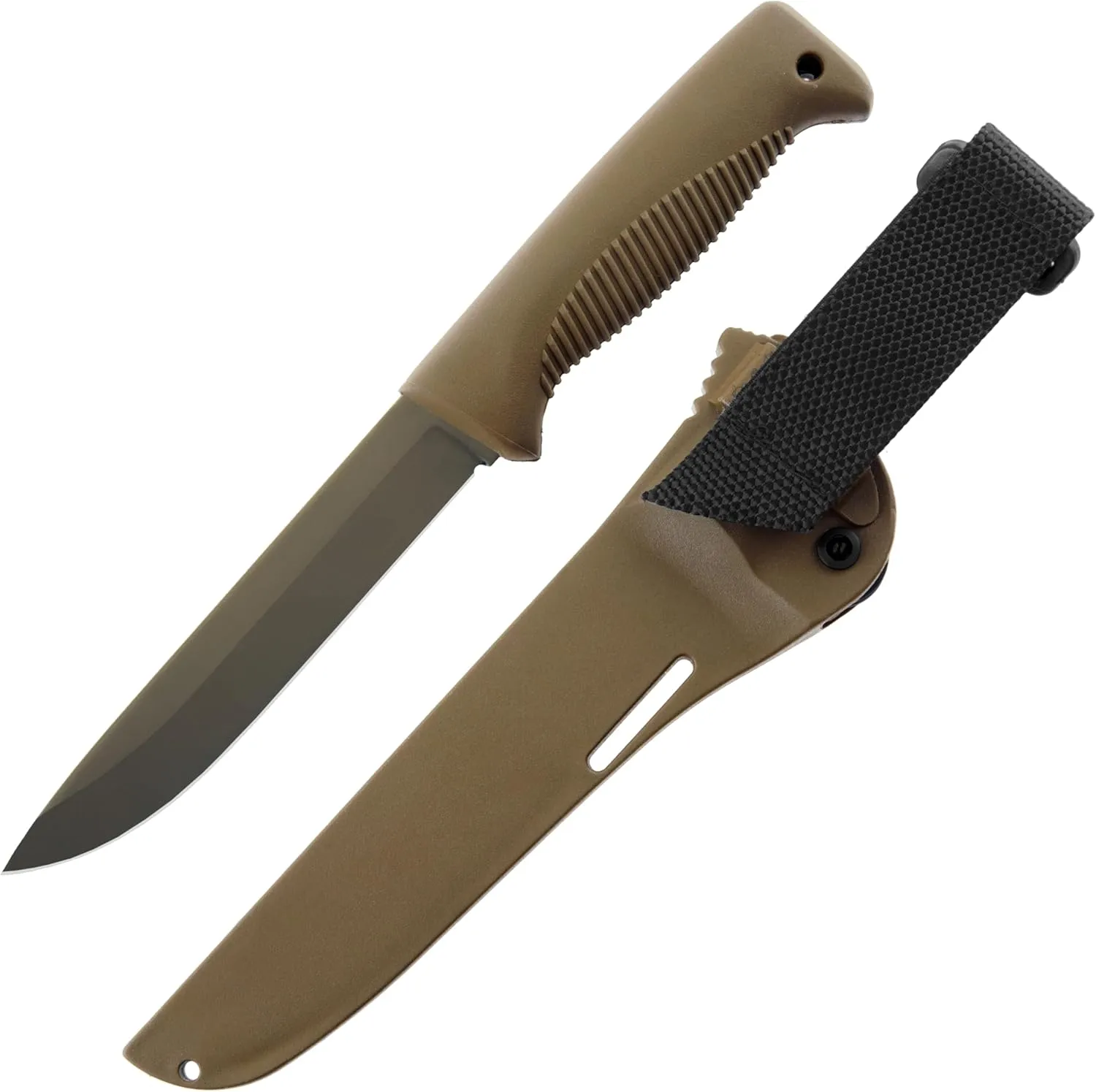 M95 Ranger Puukko Fixed Blade Knife with Sheath, 80CrV2 Carbon Steel Cerakote coated 5.9 inch Long Blade Hunting Knife with TPE Handle, Survival Knife for Outdoor Adventures, Coyote