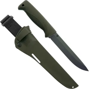 M95 Ranger Puukko Fixed Blade Knife with Sheath, 80CrV2 Carbon Steel Cerakote coated 5.9 inch Long Blade Hunting Knife with TPE Handle, Survival Knife for Outdoor Adventures, Green
