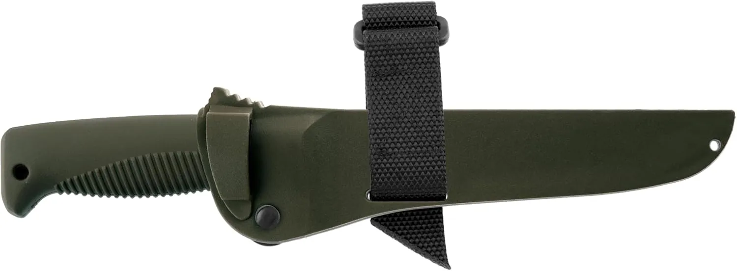 M95 Ranger Puukko Fixed Blade Knife with Sheath, 80CrV2 Carbon Steel Cerakote coated 5.9 inch Long Blade Hunting Knife with TPE Handle, Survival Knife for Outdoor Adventures, Green