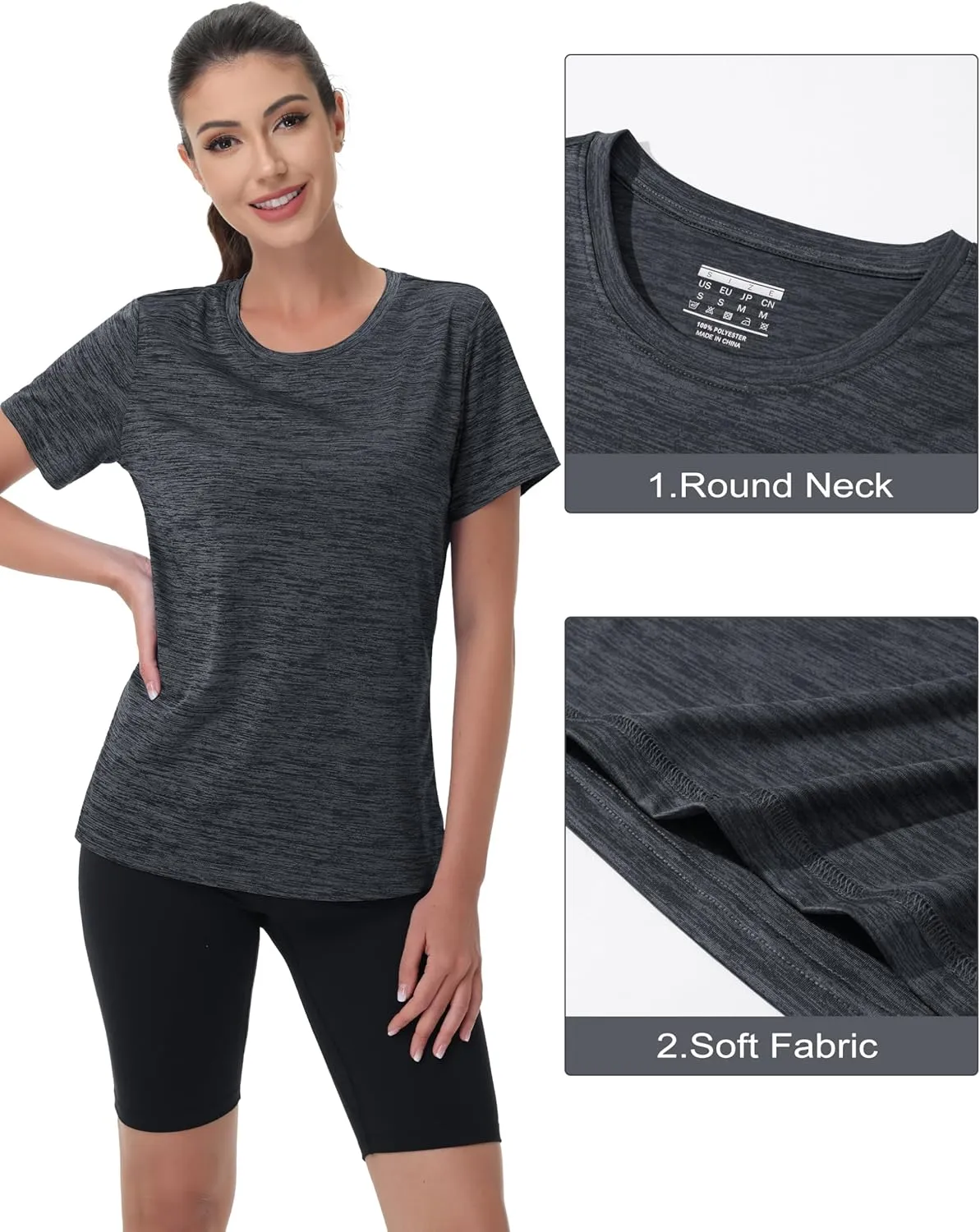 MAGCOMSEN Women's Workout Shirts Crewneck Short Sleeve Moisture Wicking Lightweight Tops for Gym Athletic Sports