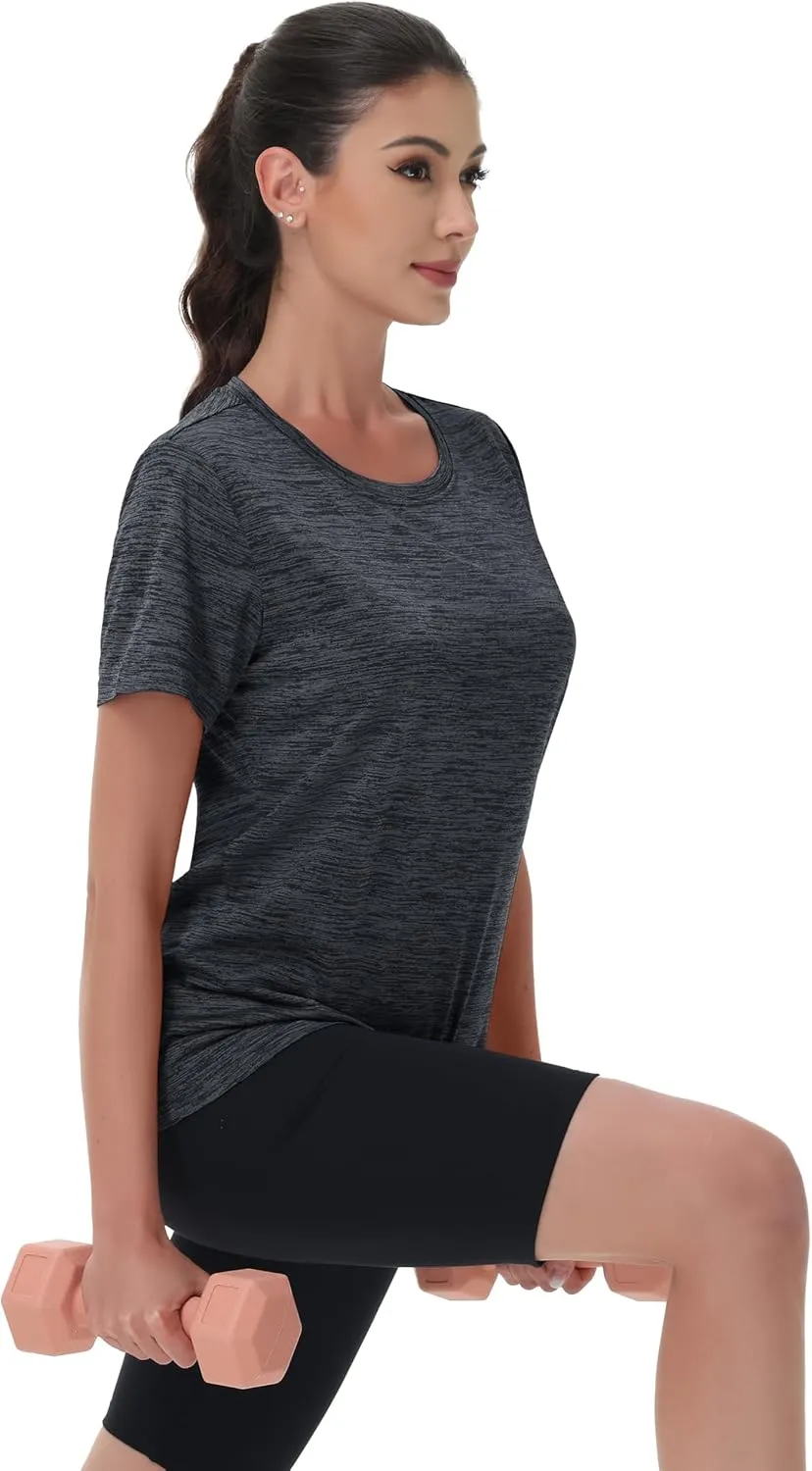 MAGCOMSEN Women's Workout Shirts Crewneck Short Sleeve Moisture Wicking Lightweight Tops for Gym Athletic Sports