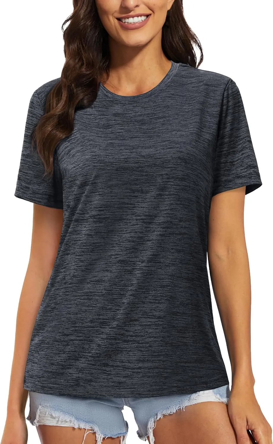 MAGCOMSEN Women's Workout Shirts Crewneck Short Sleeve Moisture Wicking Lightweight Tops for Gym Athletic Sports