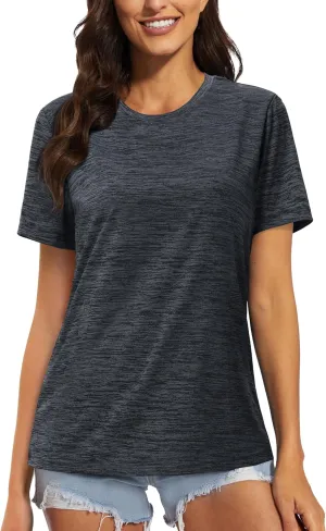 MAGCOMSEN Women's Workout Shirts Crewneck Short Sleeve Moisture Wicking Lightweight Tops for Gym Athletic Sports