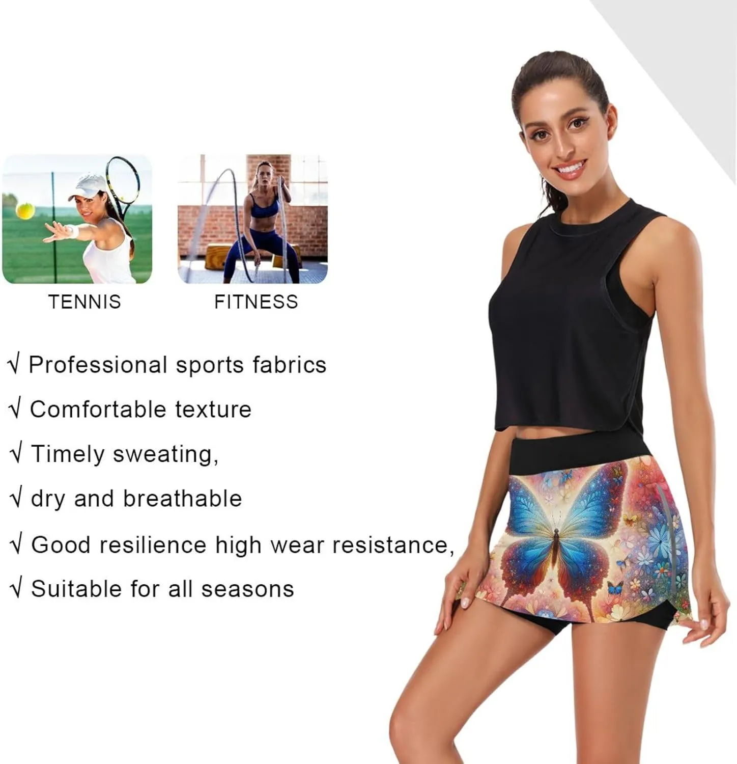 Magic Butterfly Women's Athletic Shorts, Running Shorts with Pockets for Athletic Gym Track Workout