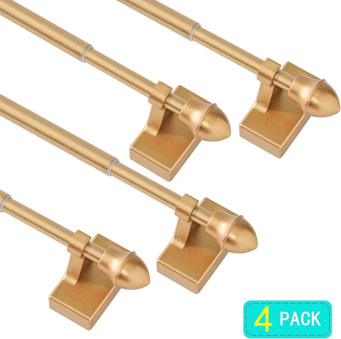 Magnetic Curtain Rods,Multi-Use Adjustable Appliance for Metal Doors ,Windows,No Tools Needed，9-16 Inch，Gold，4 Pack