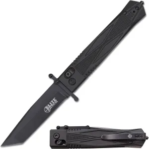 Manual Folding Knife w/Rapid Lock - GUARDSMAN ELUDER - Tanto Blade, D2 Steel, Ball Bearing Pivot, Retractable Guard, Aluminum Handle w/Carbide Tip Glass Breaker, EDC, ET-FDR015