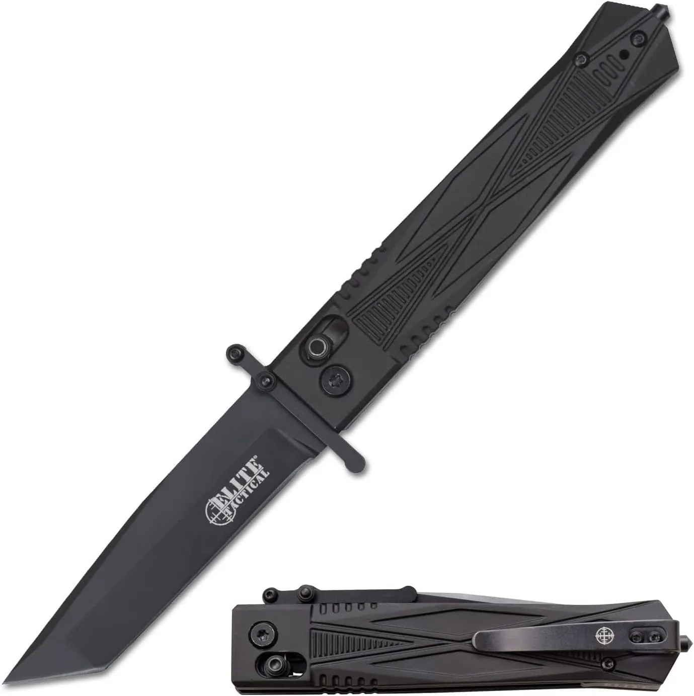 Manual Folding Knife w/Rapid Lock - GUARDSMAN ELUDER - Tanto Blade, D2 Steel, Ball Bearing Pivot, Retractable Guard, Aluminum Handle w/Carbide Tip Glass Breaker, EDC, ET-FDR015