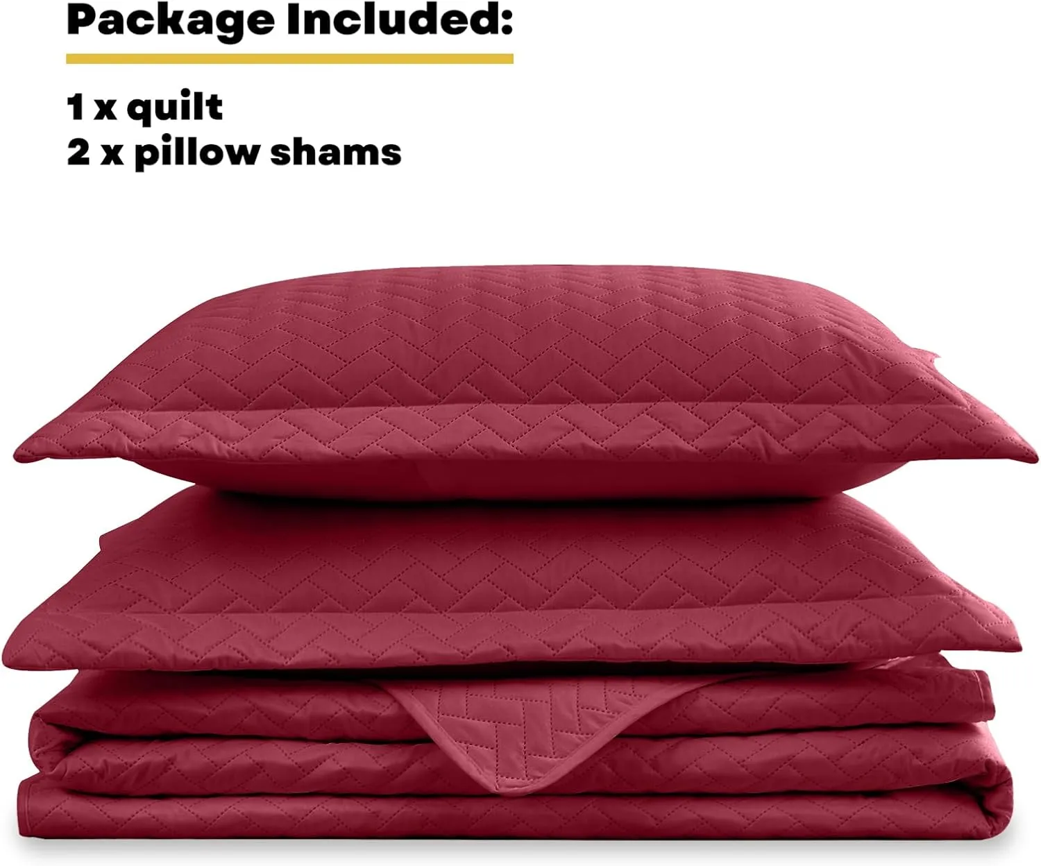 Maple&Stone Quilt Set King Size, Burgundy Lightweight Bedspread Ultrasonic Chevron Pattern Light Coverlet for All Season Comforter Bedding Decor - 3 Piece King Bed Cover Sets