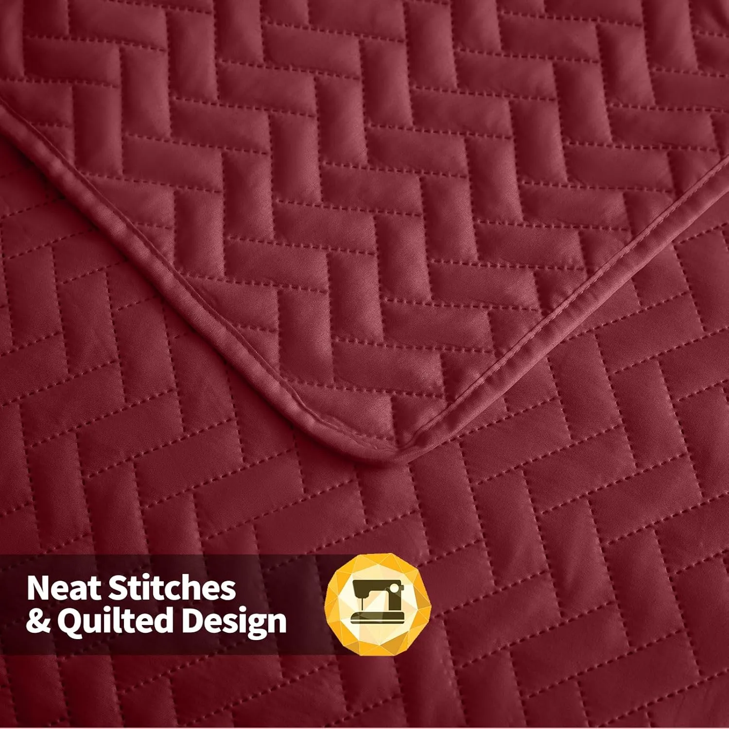 Maple&Stone Quilt Set King Size, Burgundy Lightweight Bedspread Ultrasonic Chevron Pattern Light Coverlet for All Season Comforter Bedding Decor - 3 Piece King Bed Cover Sets