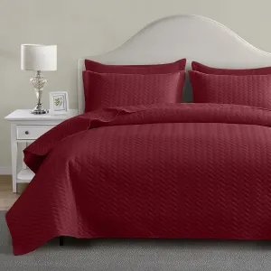 Maple&Stone Quilt Set King Size, Burgundy Lightweight Bedspread Ultrasonic Chevron Pattern Light Coverlet for All Season Comforter Bedding Decor - 3 Piece King Bed Cover Sets