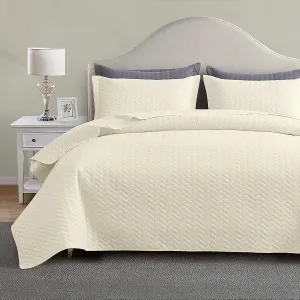 Maple&Stone Quilt Set King Size, Lightweight Off-White Bedspread Ultrasonic Chevron Pattern Light Coverlet for All Season Comforter Bedding Decor - 3 Piece King Bed Cover Sets