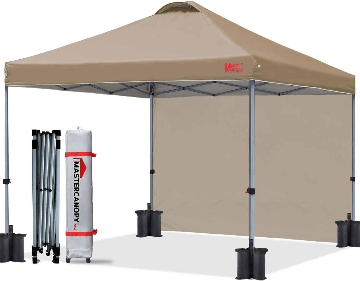 MASTERCANOPY Durable Pop-up Canopy Tent with 1 Sidewall (10'x10',Khaki)