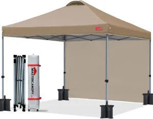 MASTERCANOPY Durable Pop-up Canopy Tent with 1 Sidewall (10'x10',Khaki)