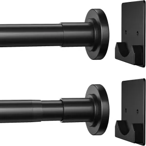 Matte Black Shower Curtain Rod,1 Inch Diameter Stainless Steel Adjustable Spring Tension Rods 32 to 92",with Holders,Anti-Slip,Curtain Rods No Drilling(1 Pack)