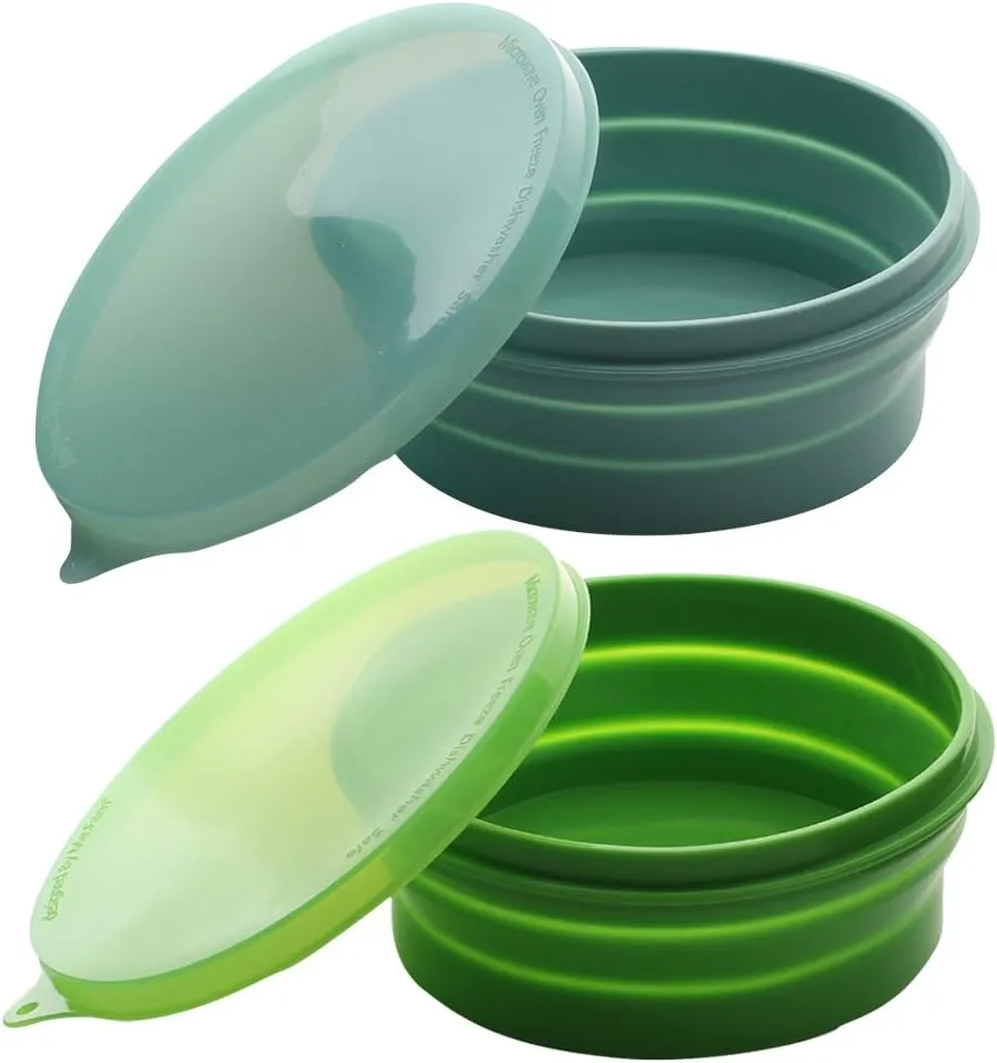 ME.FAN Silicone Collapsible Bowls - Silicone Folding Travel Bowl with Lids - Expandable Food Storage Containers Set - Portable, [27oz]
