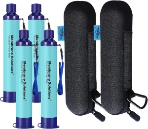 Membrane Solutions Personal Water Filter Straw (Pack of 4) Bundle with 2 Pieces Carry Case for Portable Travel and Storage