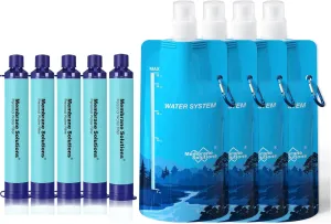 Membrane Solutions Squeezable Water Filtration System, Survival Water Purifier Kit, Portable Backpacking Gear Including Water Filter Straw and 23oz Collapsible Bottle for Hiking Camping Travel(5 4)