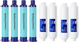 Membrane Solutions Upgrade 5 Stage Water Filter Straw 4 Pack and RV Water Filter 4 Pack for Group Camping Emergency
