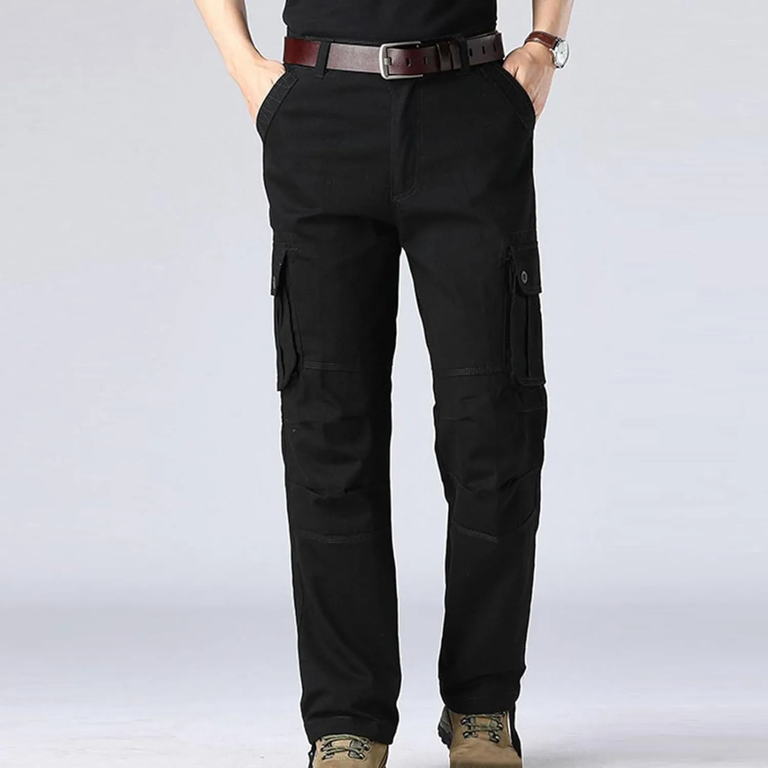 Men Outdoor Cargo Pant Straight Leg Basic Casual Tactical Pant Hiking Classic Fit Jogger with Multi Pockets