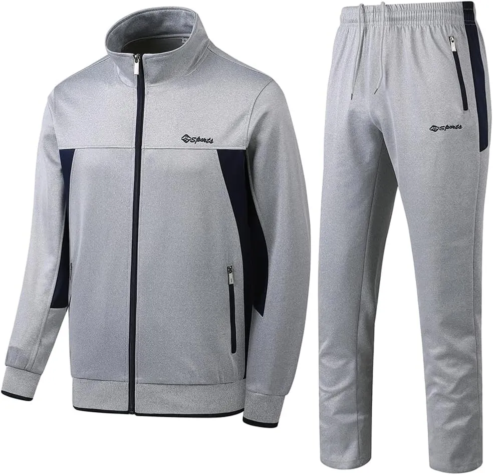 Men's Casual Athletic Tracksuit Long Sleeve Sweatsuit Set Full Zip Running Jacket and Pants 2 Piece Outfits