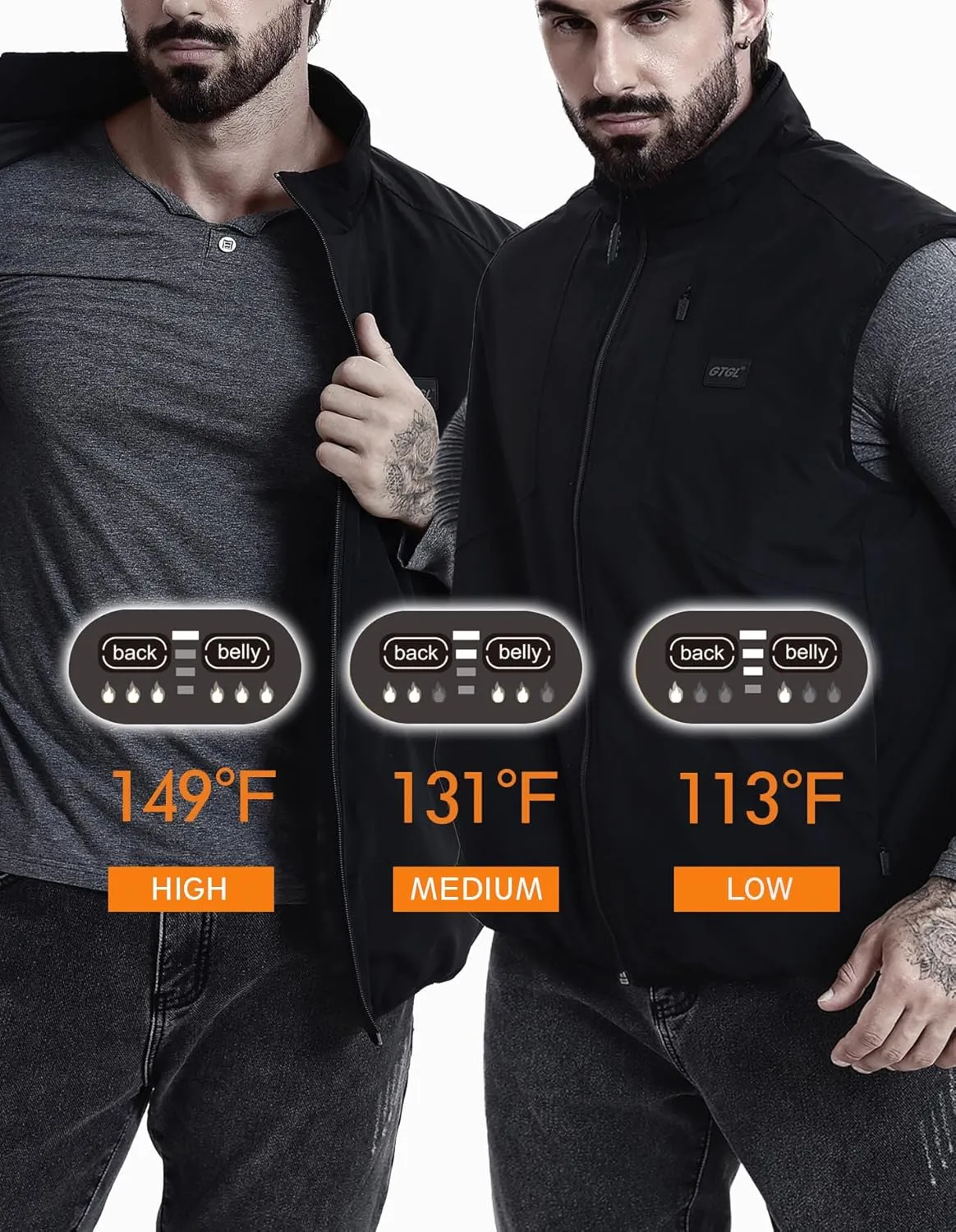 Men's Heated Vests with battery pack 7.4V included, electric heated golf vest heating men for Travel Hiking Running