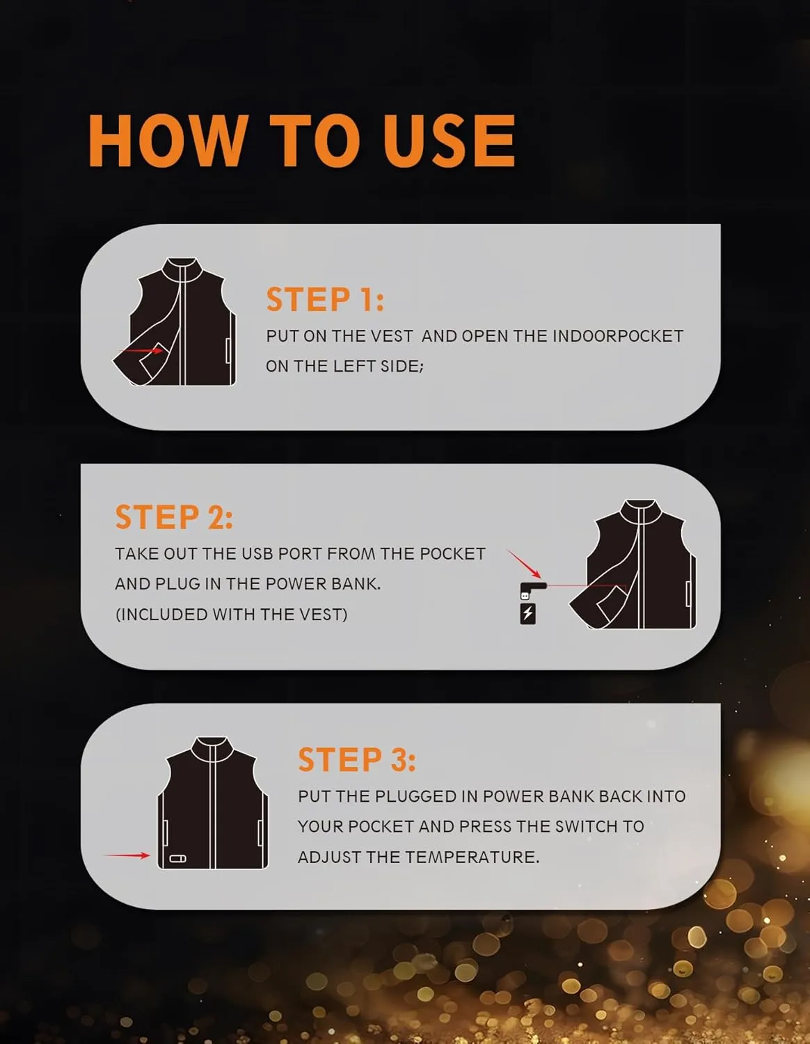 Men's Heated Vests with battery pack 7.4V included, electric heated golf vest heating men for Travel Hiking Running
