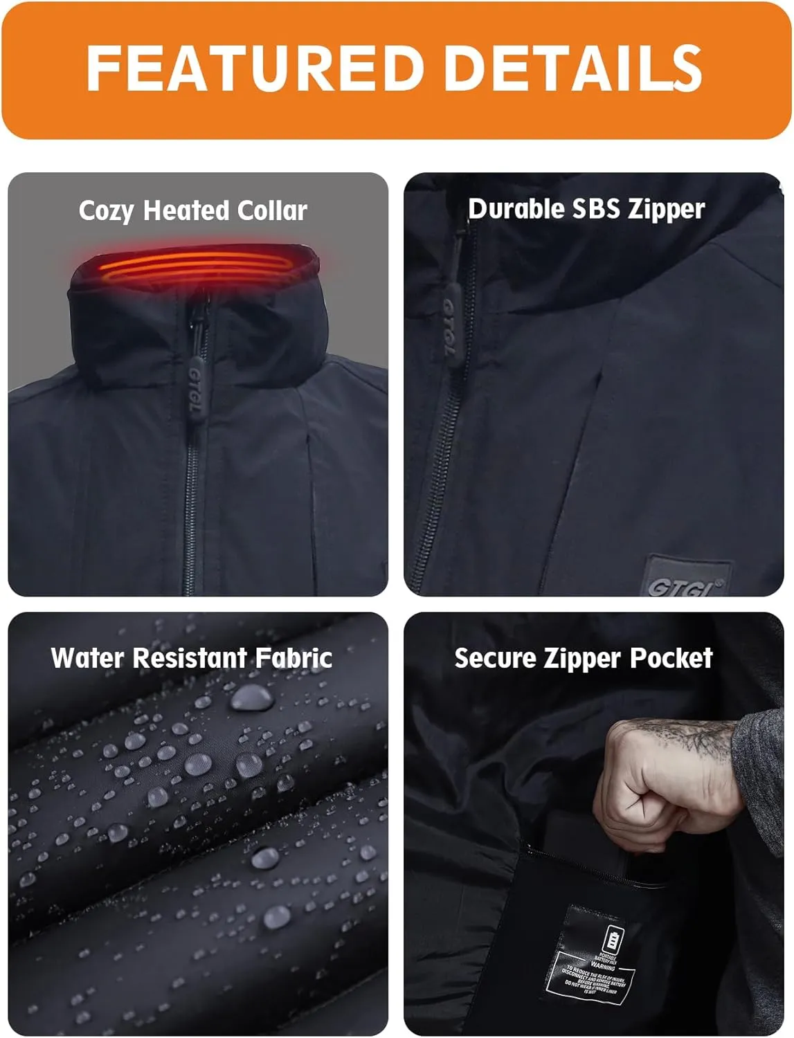 Men's Heated Vests with battery pack 7.4V included, electric heated golf vest heating men for Travel Hiking Running