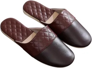 Men's Leather Slippers Genuine Leather Slippers for Men Scuff Slippers with Memory Foam