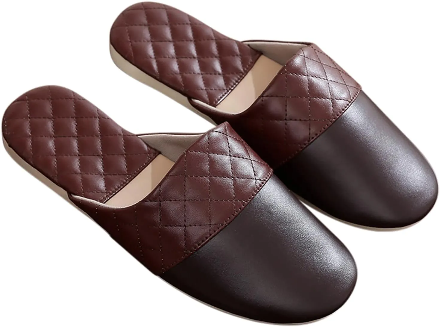 Men's Leather Slippers Genuine Leather Slippers for Men Scuff Slippers with Memory Foam
