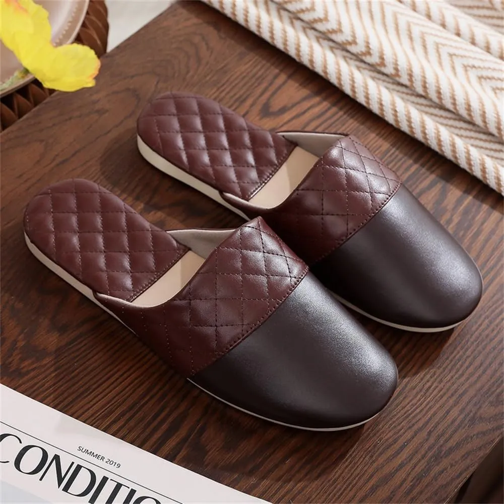 Men's Leather Slippers Genuine Leather Slippers for Men Scuff Slippers with Memory Foam