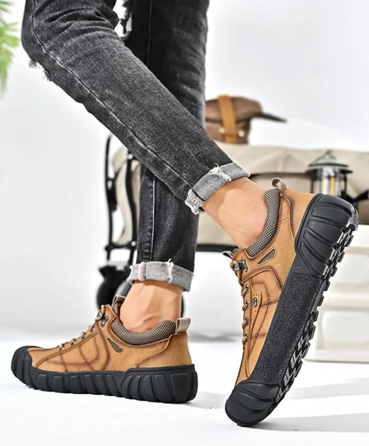 Men's Leather Walking Shoes Trekking Hiking Shoes for Men Outdoor Casual Camping Shoes