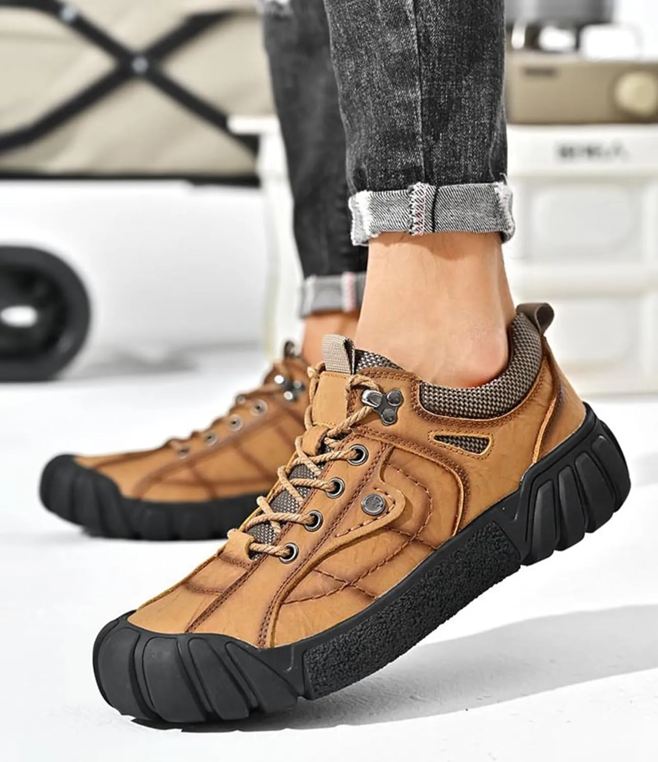 Men's Leather Walking Shoes Trekking Hiking Shoes for Men Outdoor Casual Camping Shoes