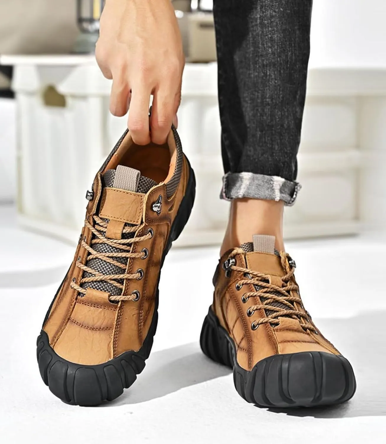 Men's Leather Walking Shoes Trekking Hiking Shoes for Men Outdoor Casual Camping Shoes
