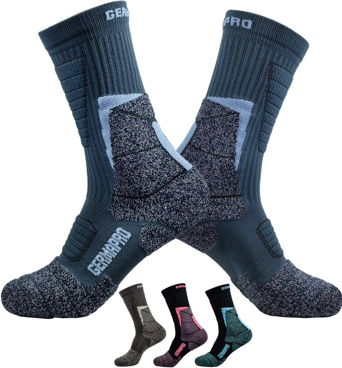 Mens Moisture Wicking Crew Compression Hiking Work Boot Socks w/Anti-Fatigue Germanium Infused   Coolmax Fiber 1/2 Pk