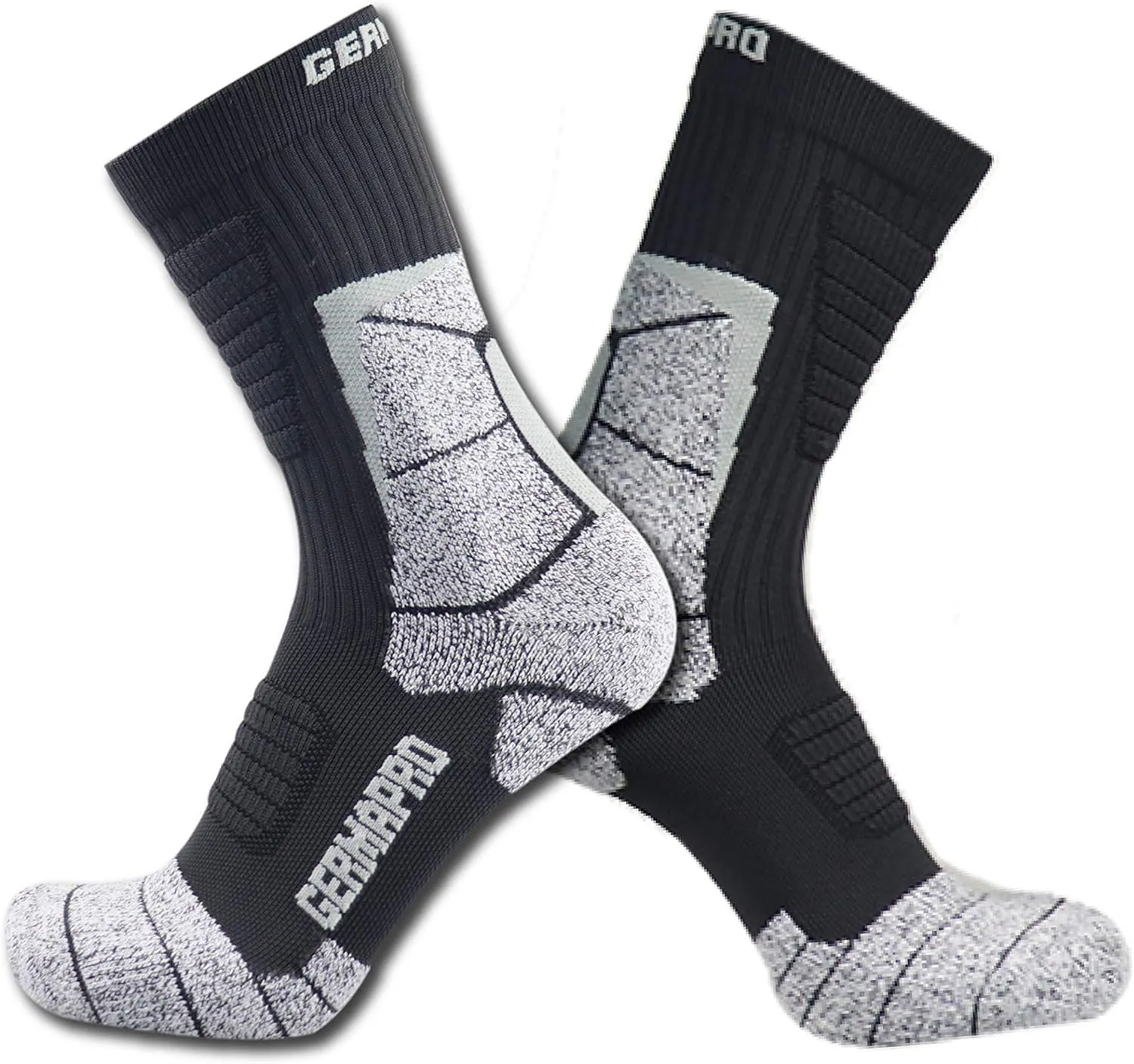 Mens Moisture Wicking Crew Compression Hiking Work Boot Socks w/Anti-Fatigue Germanium Infused   Coolmax Fiber 1/2 Pk