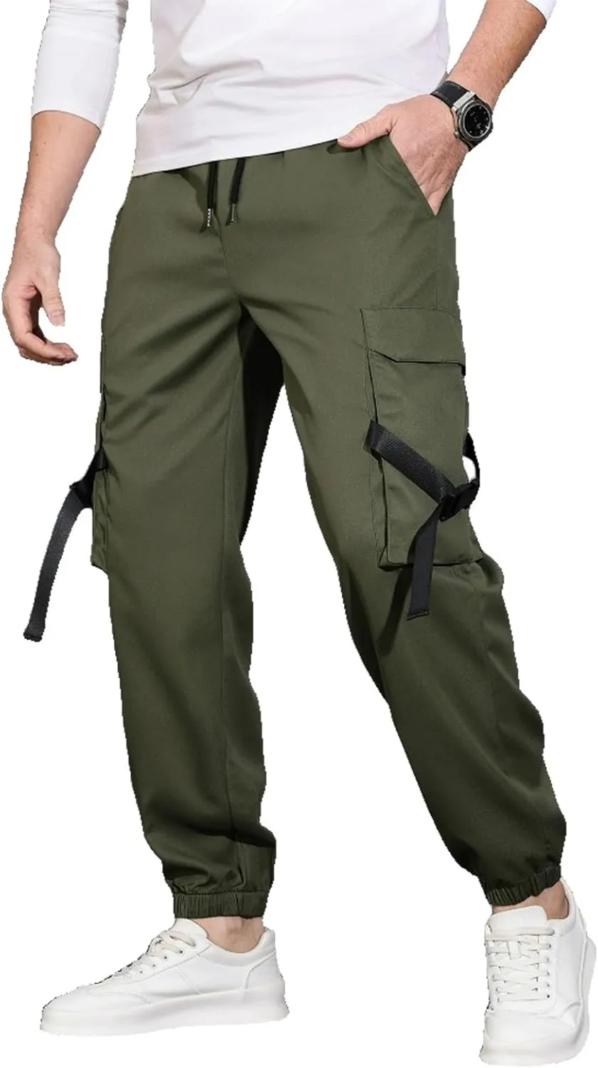 Mens Pants with Pocket Cargo Drawstring Casual Athletic Sports Trendy Joggers Running Workout Relaxed Fit Pants