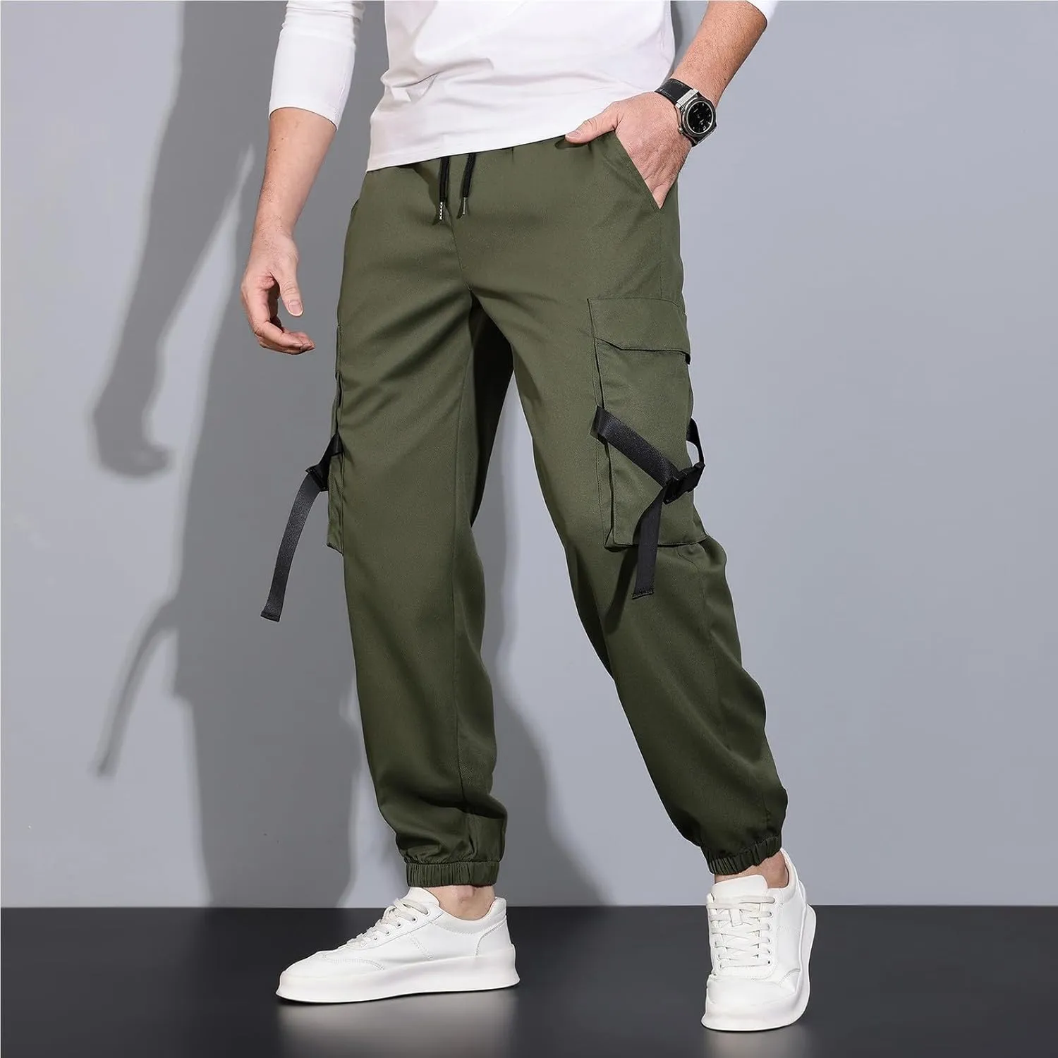 Mens Pants with Pocket Cargo Drawstring Casual Athletic Sports Trendy Joggers Running Workout Relaxed Fit Pants