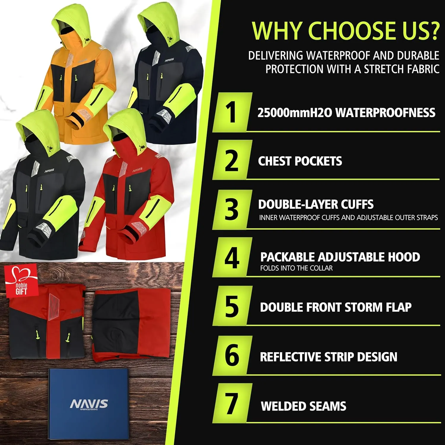 Men's Sailing Jacket - 3Layer-GORE PRO-TEX Waterproof Breathable Rain Gear for Coastal/Offshore