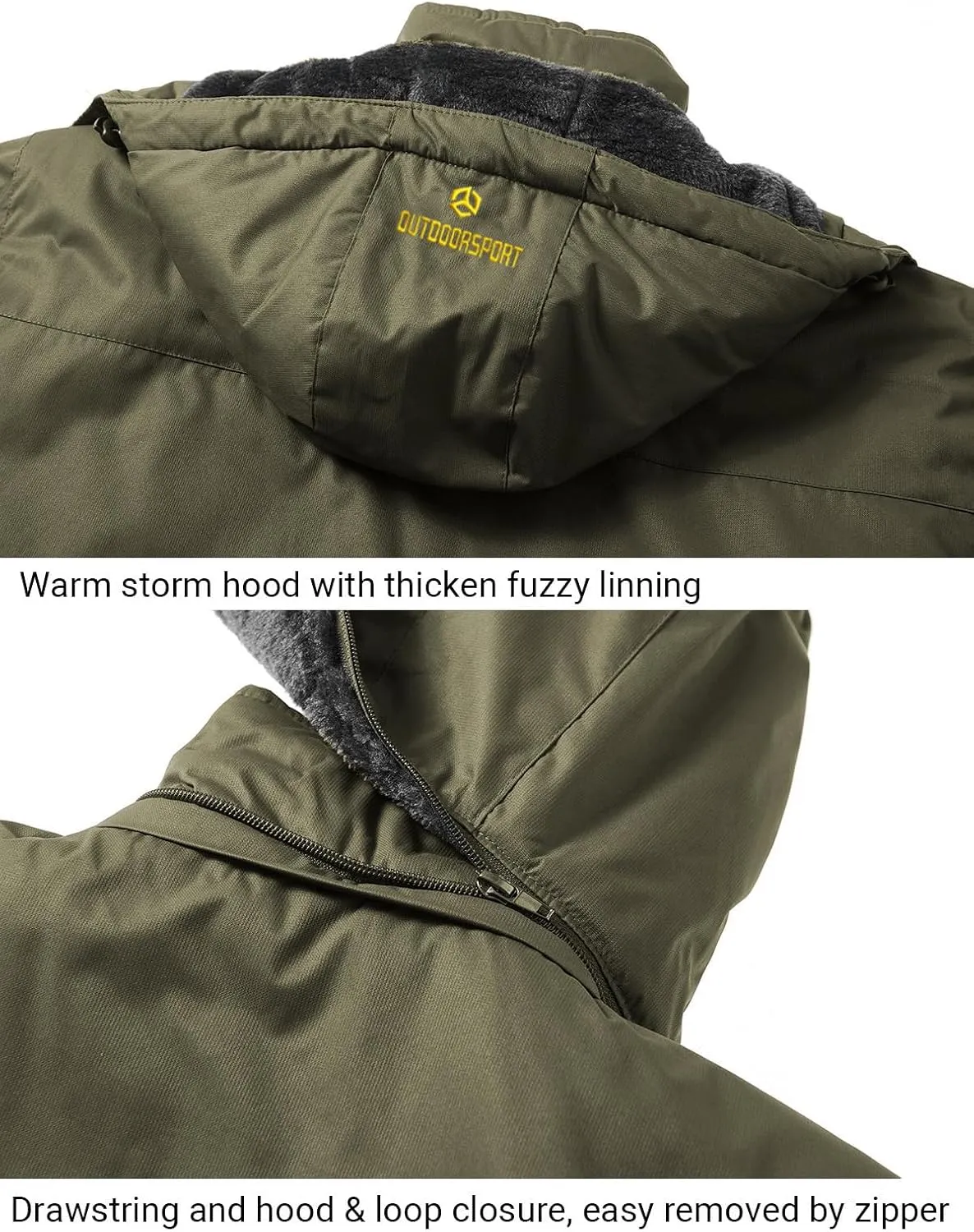 Men's Winter Ski Jacket Warm Fleece Waterproof Outdoor Mountain Hiking Windbreaker Hooded Snow Rain Coat