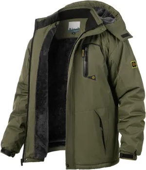 Men's Winter Ski Jacket Warm Fleece Waterproof Outdoor Mountain Hiking Windbreaker Hooded Snow Rain Coat