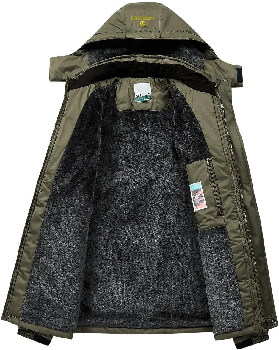 Men's Winter Ski Jacket Warm Fleece Waterproof Outdoor Mountain Hiking Windbreaker Hooded Snow Rain Coat